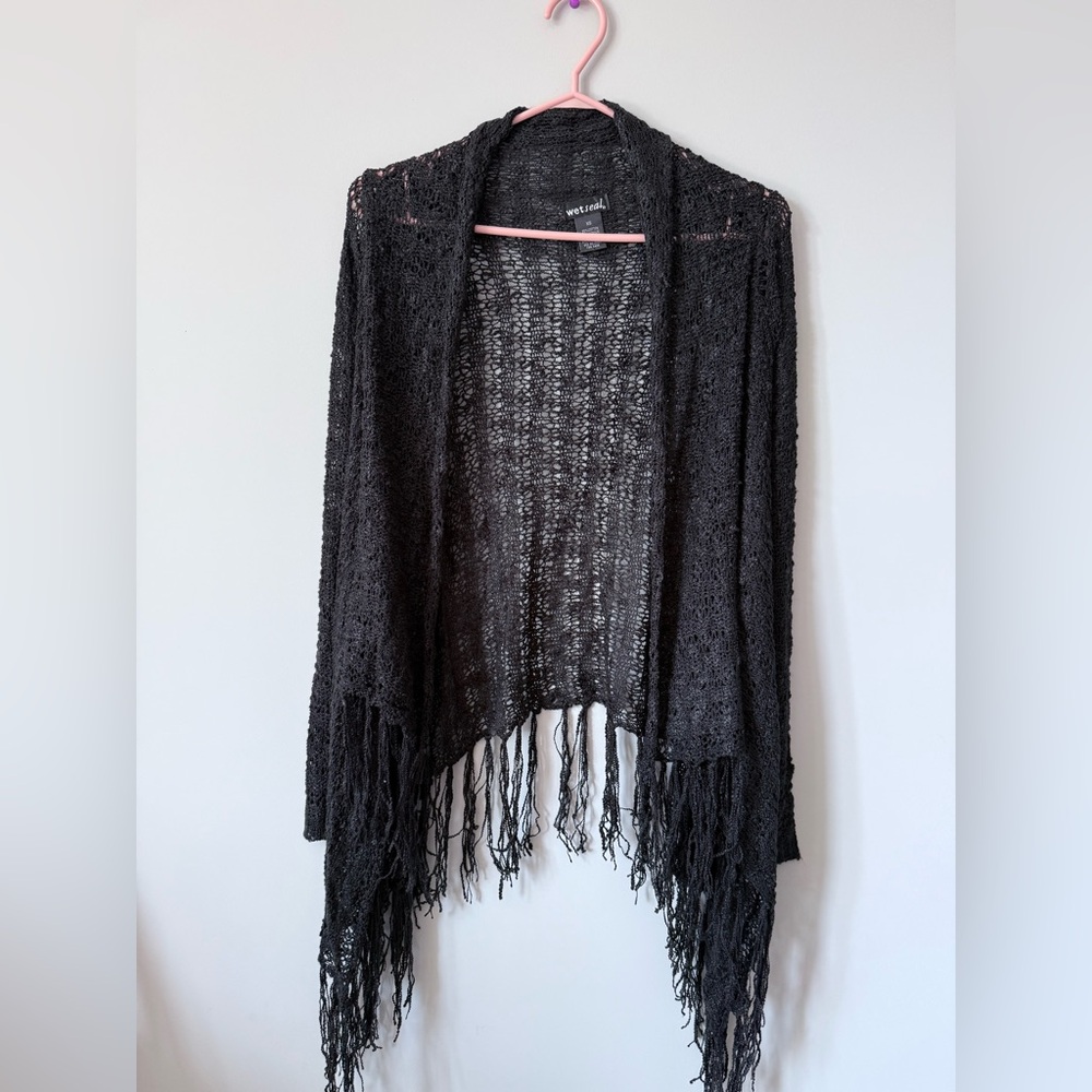 Wet Seal Black Fringe Open Cardigan